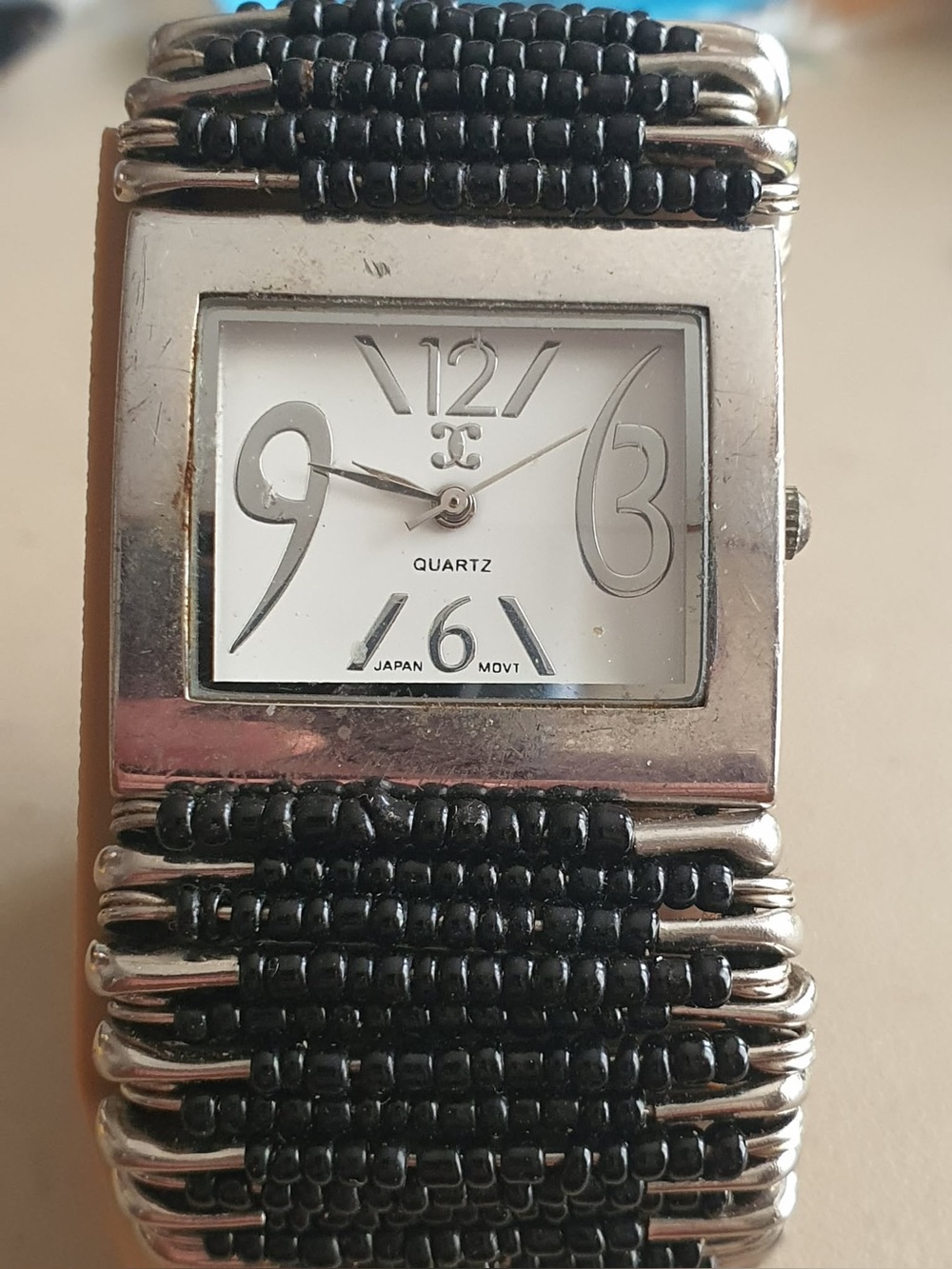 🦋10/$20🦋 Charming Charlie Silver/White Beaded Safety Pin Women's Watch